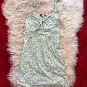Boohoo Mint Floral Tie-Front Dress